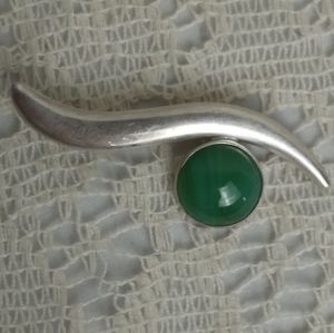 1960s Sigi Pineda Sterling Silver 925 Tasco Mexico Brooch Pin Green Glass Stone